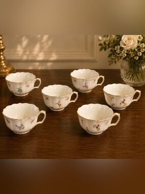 Meissen Coffee Cups - Set of 6, Blue Crossed Swords Mark.